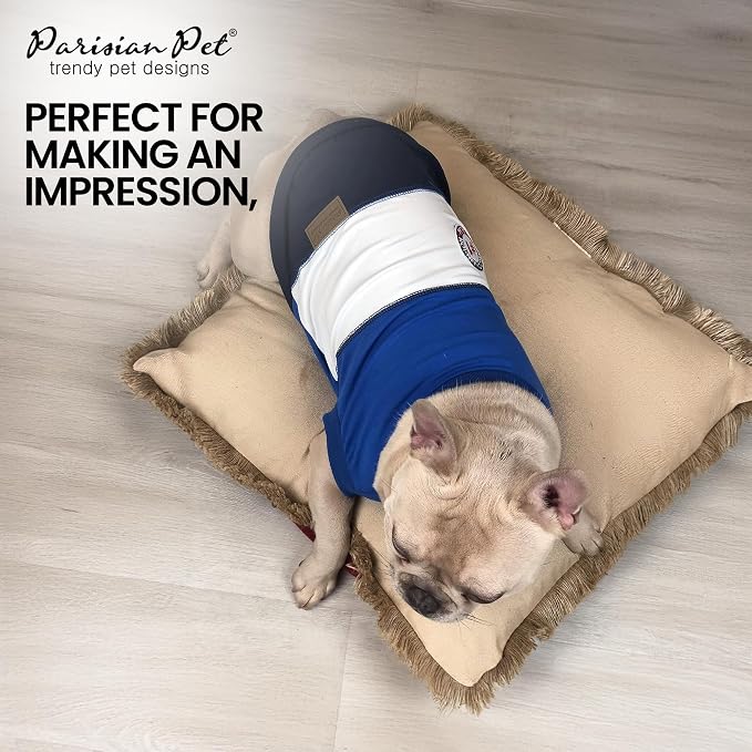 Parisian Pet World Champion Dog Tank Top - Breathable Cotton Pet Apparel - Blue Puppy Clothes - Lightweight Doggie T Shirts for Dogs - Comfortable Sporty Dog Clothes - Summer Shirts for Medium Dogs