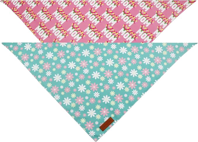 Realeaf Mothers Day Dog Bandanas 2 Pack, Reversible I Love My Mom Pet Scarf for Boy and Girl, Premium Durable Fabric, Valentines Day Bandana for Medium Large Dogs (X-Large)