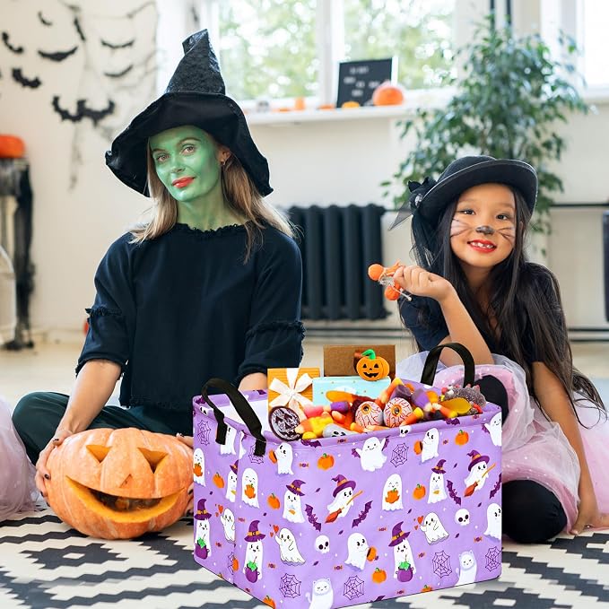 Halloween Empty Storage Basket with Handles Open Gifts&Candy Spooky Basket stuffers for Kids Baby Collapsible Women Organizer Bins Toys Boxes for Shelves Home Office