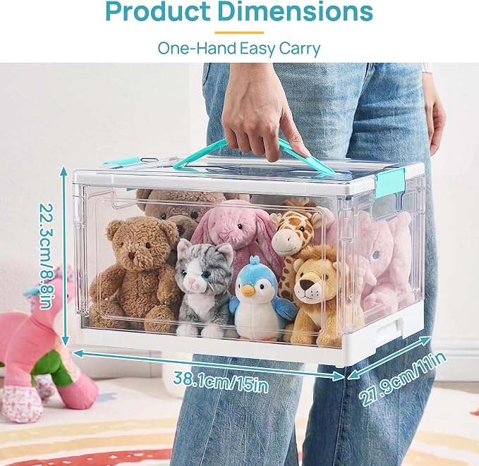 Vtopmart 24 QT Clear Plastic Stackable Storage Bins with Lids, 3 Pack | 24QT Clear PET Bins, Foldable and Stackable with Silicone Pads, for Clothes, Books, Crafts and Household Essentials.