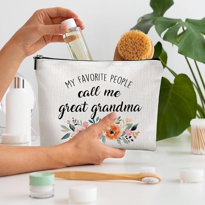 DILSJ Great Grandma Gifts Makeup Bag, Great Grandma GG Gifts For Christmas Cosmetic Bags For Women, My Favorite People Call Me Great-Grandma Zipper Makeup Pouch Travel Organizer Toiletry Bag