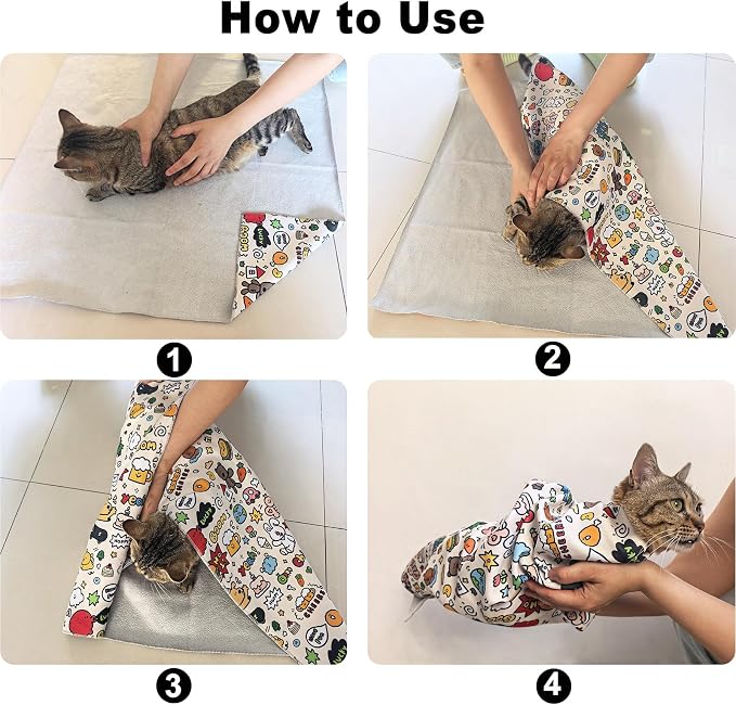 Cat Grooming Wrap for Nail Clipping Medicine, for Cats up to 7lbs | Soft Self-Adhesive Restraint Blanket for Aggressive Cats, Anti-Scratch Bite Wrap for Teeth Brushing & Ear Cleaning