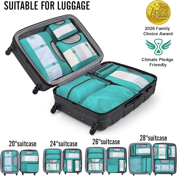 Veken 8 Set Packing Cubes for Travel Essentials, Suitcase Organizer Bags in 4 Sizes, Carry-On Luggage Accessories with Laundry Bag, Airplane Must Have with 99-Count Mesh Holes