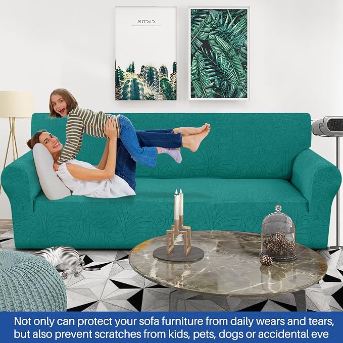 YEMYHOM Couch Cover Latest Jacquard Design High Stretch Extra Large Sofa Covers Pet Dog Cat Proof Oversized Slipcover Non Slip Magic Elastic Furniture Protector (X-Large, Begonia Leaf Blackish Green)