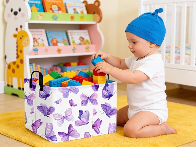 Rectangular Purple butterfly basket,Girls Storage Bin Organizer,Baby Storage Basket,Kids Storage Baskets for kids Bedroom,Gift bin,Butterflies house Decor,Gift baskets(Purple butterfly)