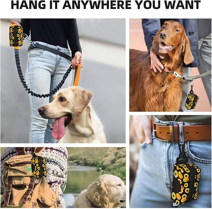 Mango Sunflower Pet Waste Bag Dispenser 0.2L | Portable Dog Poop Holder Waste Bag With Zipper Park Doggy Walking Accessory