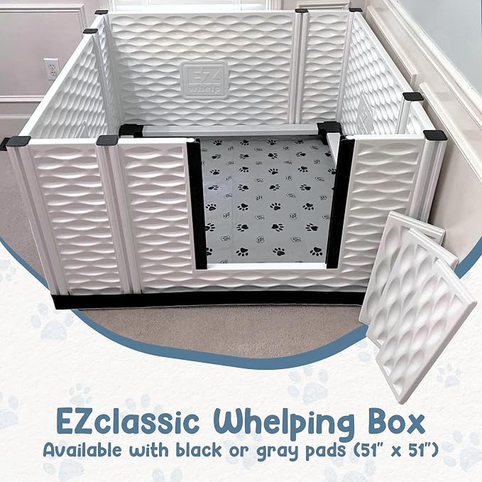 EZclassic 48x48x28 in Whelping Box for Breeders, Durable & Portable | Tall 48x48x28 breeder whelping box with high walls, durable customizable panels, quick setup, and easy cleaning