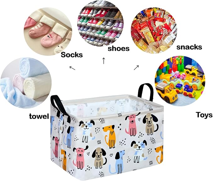 Rectangle Gift Storage Basket Home Shelf Storage Basket Organizer Box Clothes Laundry Hamper Nursery Basket Laundry Basket with Handles (Dog)