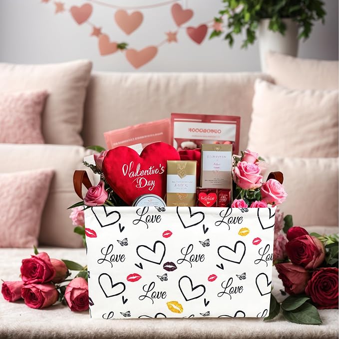 Valentine's Day Basket Gift for Empty Cute Heart Large Storage Bin for Kid and Baby Room Décor (Lips Love)