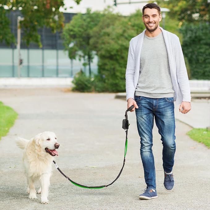 Heavy Duty Dog Leash for Large Dogs – 6FT Reflective Bungee with Padded Handles, Strong Carabiner Clip, No Pull Control for Medium & Large Breeds, Includes Poop Bag Holder & Treat Pouch (Orange)