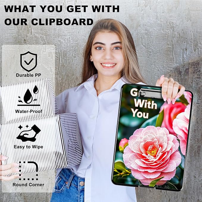 Heavy Duty Storage Clipboard, Slim Nursing Clipboard with Internal Pen Case, Portable File Organizer Case for A4 Letter Size Paper Office Medical Professionals, Pink Peony