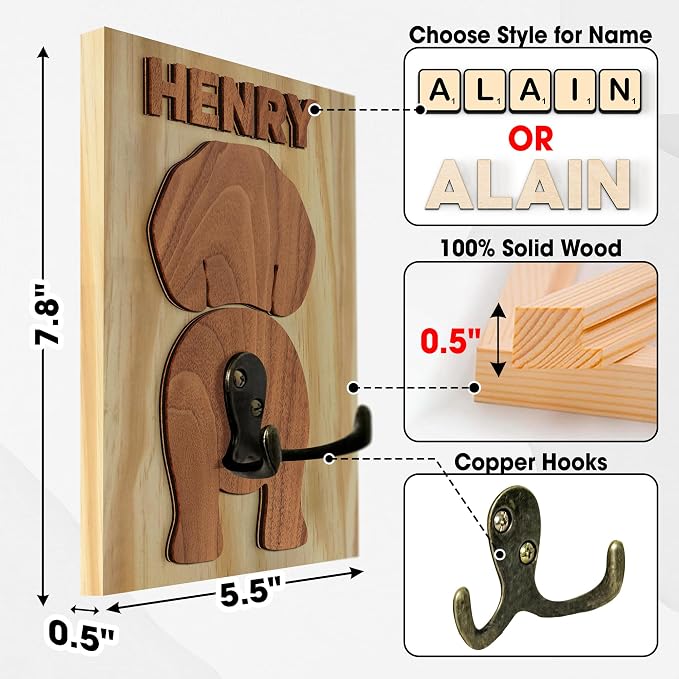 Personalized Dog Leash Holder, Custom Dog Butt Harness Wall Hanger Organizer with Name, Hooks for Leashes, Keys, Collars, Funny Leash Rack Wall Mount for Entryway, Gift for Pet Lovers, Home Décor