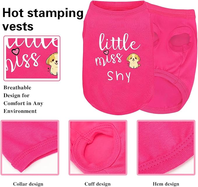 Pink Cotton Dog Shirt with 'Little Miss Shy' Print, Soft & Breathable Pet Apparel for Small to Large Dogs, All-Season Sleeveless Vest, Cute and Comfortable Dog Outfit.Pink Puppy XL