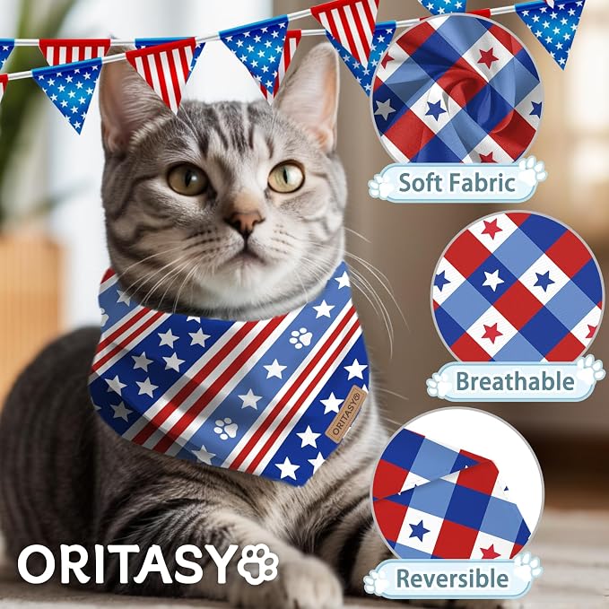 4th of July Patriotic Dog Bandanas, 2-Pack Triangle Reversible Pet Scarves, Premium Fabric, US American Flag Bandana for All Dogs (X-Large, Style 25-2)
