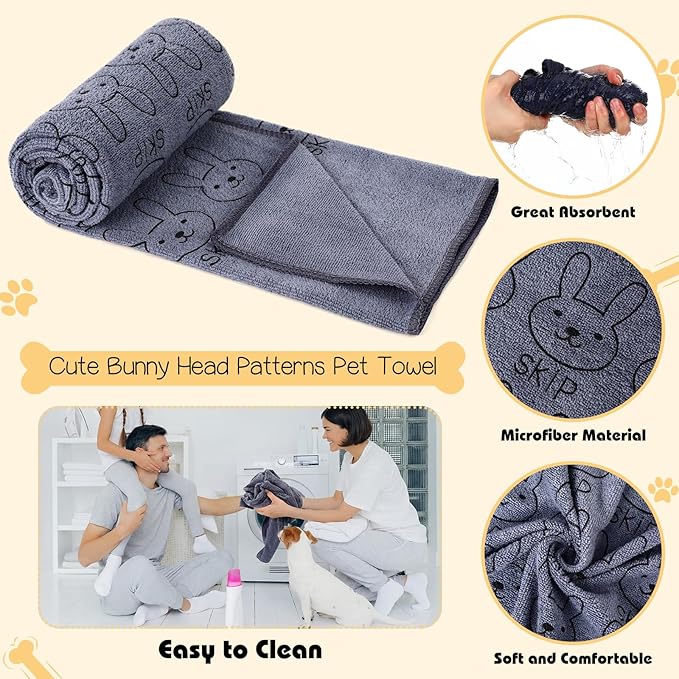 Irenare 12 Pcs Microfiber Dog Towels for Drying Dogs Cats, 20 x 40 Inch, Quick Drying Absorbent Pet Puppy Towels for Small Puppy Dog Cat Kitten Pet, Grooming Bathing Shower Travel Supplies(Gray)