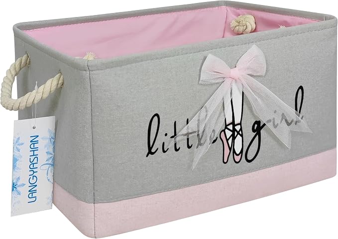Rectangular Thick Pink Storage Bin Household for Closet Kitchen Office Lace | Foldable Space Saving Canvas Fabric Laundry Hamper with Handles Organizer for Boys Girls Bedroom Shelf Gifts Baskets