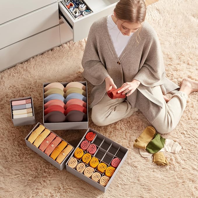 Lifewit Underwear Drawer Organizer for Closet 8 Pack | 3 Sizes Dresser Organizer Dividers, Deep Fabric Foldable Drawer Storage Bins for Clothes, Sock, Bra, Lingerie, Undies