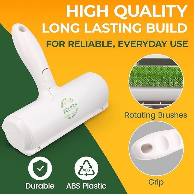 Roller Pet Hair Remover – Reusable Lint Roller for Cat & Dog Hair on Carpet, Couch, Car, Furniture, Rugs & Bedding – Portable, Eco-Friendly