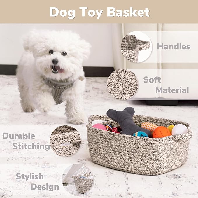 CHICVITA Small Woven Rope Gift Basket, Decorative Shelf Basket, Brown | 13" x 10" x 5" Storage Baskets for Toys, Diapers & Baby Essentials, Fits Nursery & Bathroom Organization, Built-In Handles