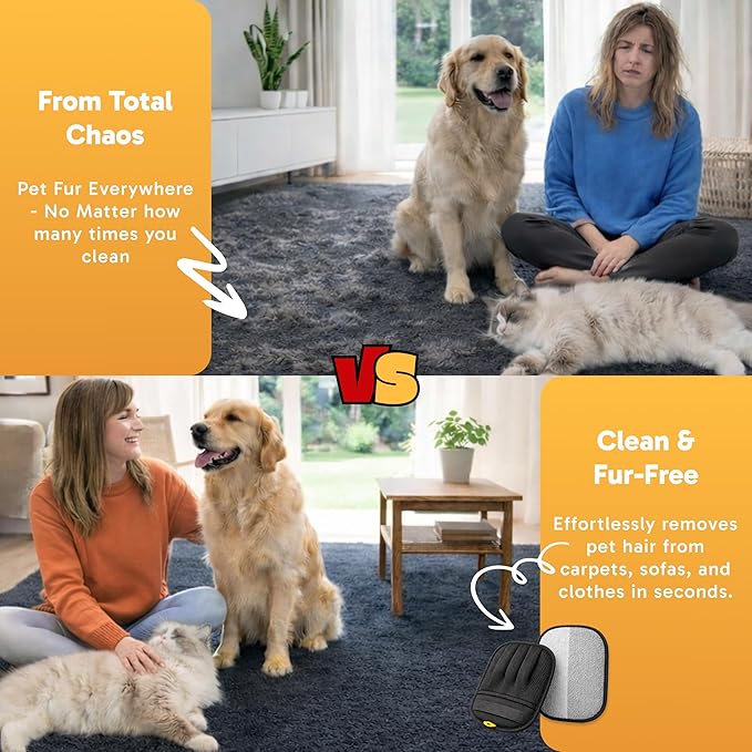 Wolfster 2 Pack Pet Hair Removal Glove, Reusable Dog & Cat Hair Remover Mitt, Electrostatic Fur Remover for Furniture, Couch, Car, Carpet, Lint Roller Alternative Grooming Glove
