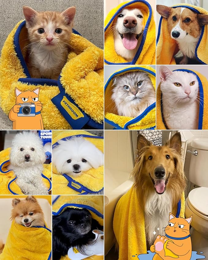PETHROOM Ultra Absorbent Pet Towel | Quick-Drying, Soft Microfiber Dog & Cat Bath Towel | Lightweight, Durable, Fast Water-Soaking | Ideal for All Breeds (Large) 23.6" x 47.2"