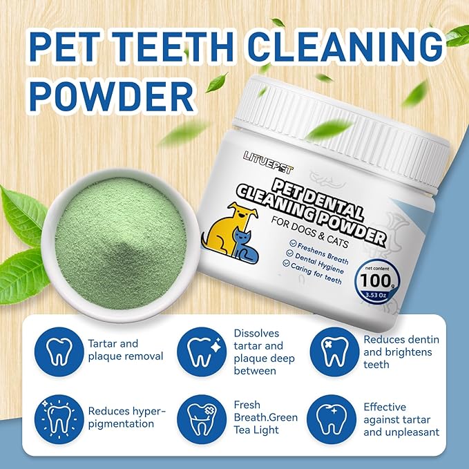 Dog Dental Powde - Dog Teeth Cleaning Powder, Reduces Plaque & Bad Breath - Teeth Cleaning Made Easy Eliminate,Dog Dental Powder and Cats Breath Freshener,Tartar Remover for All Dog (Large)