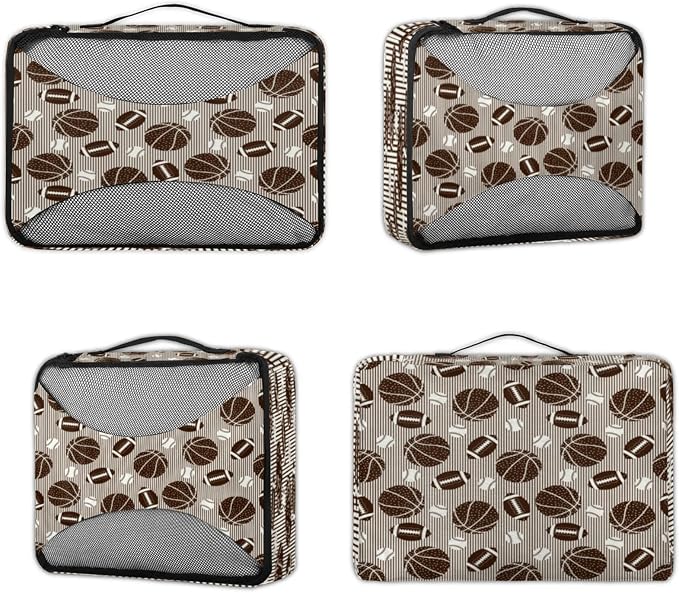 Football Basketball Baseball Packing Cubes for Travel, Luggage Packing Organizers, Sports Theme Travel Accessories Large Toiletries Bag for Clothes Shoes Cosmetics Toiletries