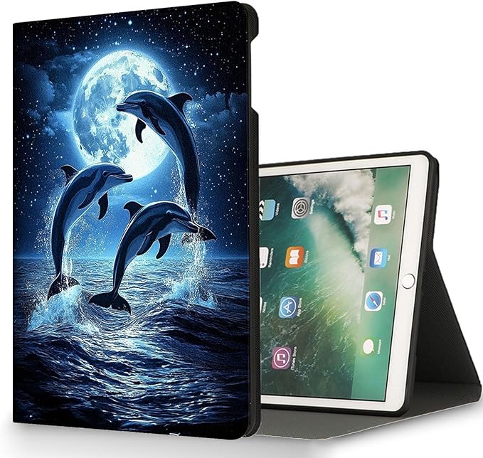 for Microsoft Surface Pro 7 Plus,Surface Pro 7/6/5/4 12.3" Tablet Case,Auto Wake/Sleep,Adjustable Stand Protective Cover - Cute Dolphin