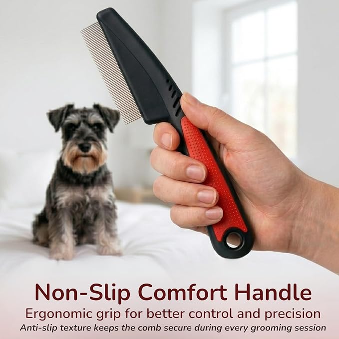 Pets&Goods Stainless Steel Tear Stain Remover Comb – Fine Tooth Grooming Tool for Dogs & Cats with Non Slip Handle, Removes Loose Fur and Dirt, Safe Gentle Cleaning