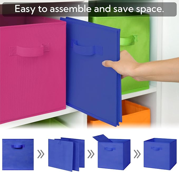 GRANNY SAYS 11 Inch Cube Storage Bins, Cube Storage Organizer, Rainbow | Collapsible Storage Boxes with Thickened Base Plate, Sturdy Handles, Decorative Baskets for Shelves, Closet, 6-Pack