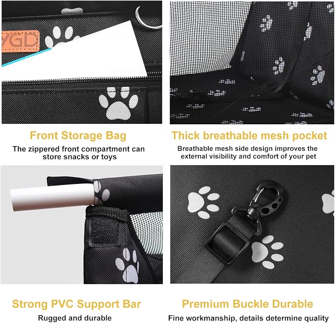 BYGD Pet Travel Dog Car Seat with Cushion Suitable for Small & Medium Pets | Comes with Summer Cooling Mat to Keep Pets Chill, Adjustable Safety Straps, Breathable & Foldable Pet Basket for Road Trips