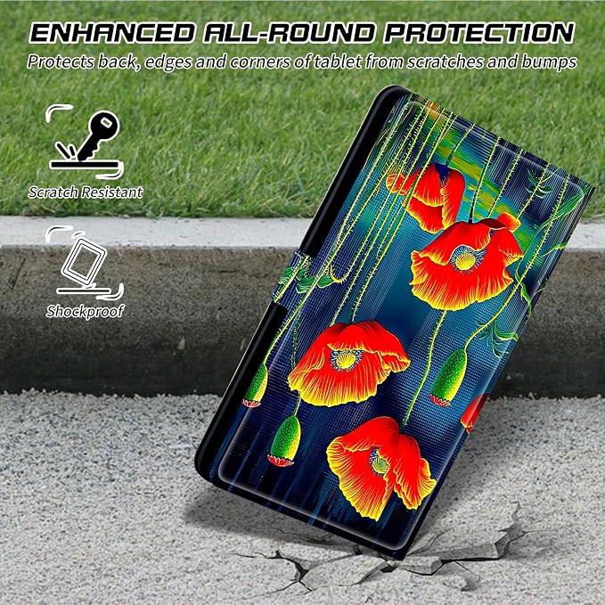 Universal Tablet Case for T-Mobile Revvl Tab 2 10.1" 2025/Revvl Tab 5G 10.36" 2023, 360 Degree Rotating Kickstand Protective Stand PU Leather Shell Cover for 9"-10.5", Artistic Red Flower