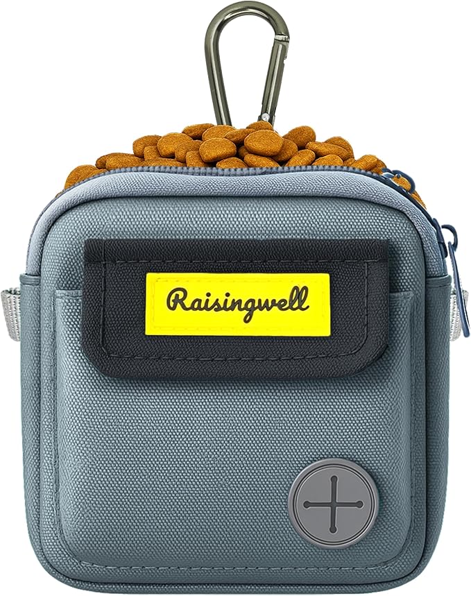 Raisingwell Dog Treat Pouch for Pet Walking and Training with Clicker Poop Bags and Three Bags Design Small Fanny Zipper Pack Holder for Puppy Snack Dispenser Kit for Leash and Outdoor Use (Gray)