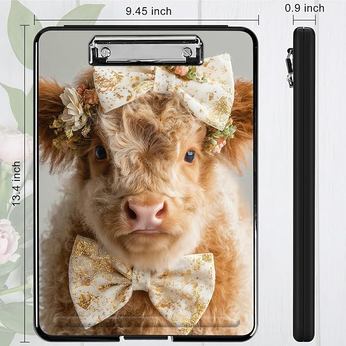 Heavy Duty Storage Clipboard, Slim Nursing Clipboard with Internal Pen Case, Portable File Organizer Case for A4 Letter Size Paper Office Medical Professionals, Yellow Baby Cow