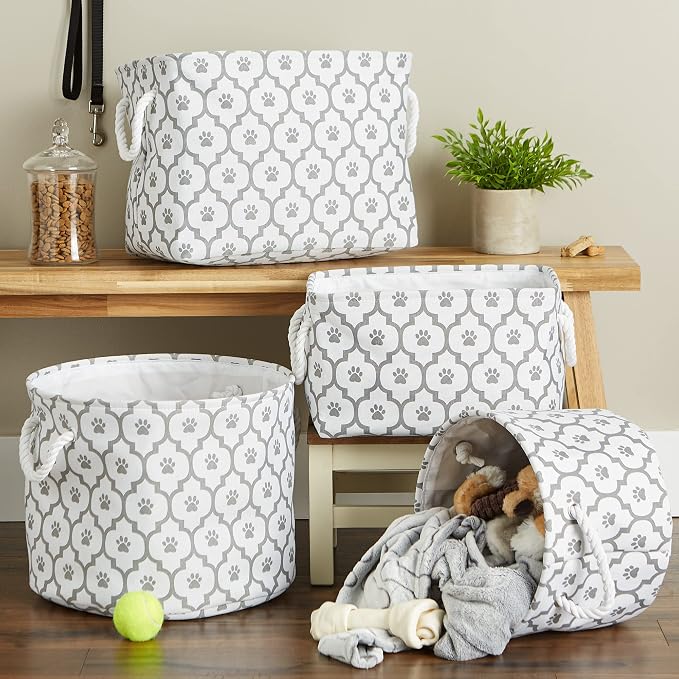 Bone Dry Pet Storage Collection Lattice Paw Print, Small Round, White/Gray