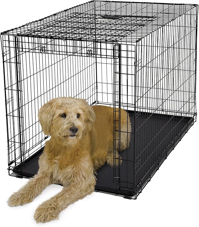 MidWest Homes for Pets XL Ovation Single Door Folding Dog Crate, 48-inches, Space-Saving Patented Up & Away Door, Leak-Proof Pan, Divider Panel, Black