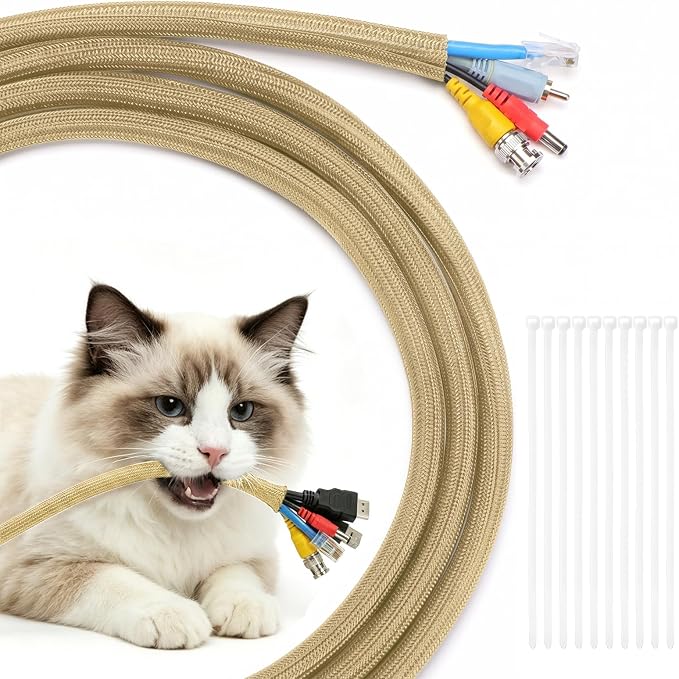 Yecaye 30ft - 1/2 inch Cord Protectors from Pets no Chew, Gold | Split Cable Management Sleeves, Wire Loom Tubing for TV USB Cord Protector, Cord Covers for Pets Bite-Resistant
