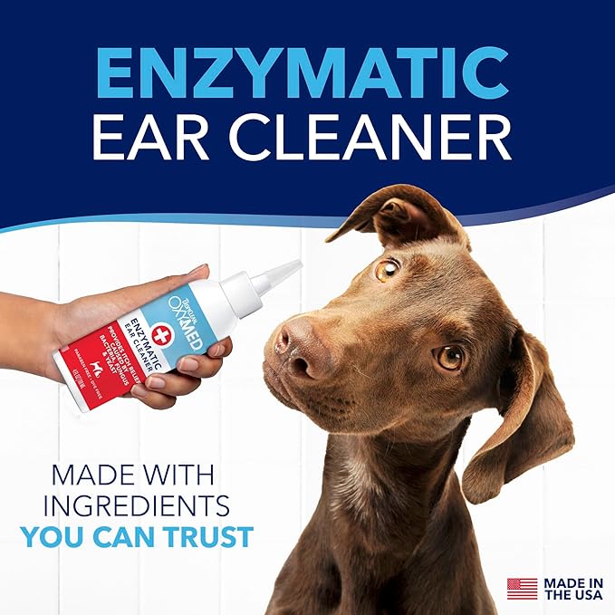 TropiClean OxyMed Enzymatic Dog Ear Cleaner, Treatment for Dogs, Vet Recommended Ear Cleaning Solution, Daily Wash Drops, Safe for Cats, USA Made, 4oz