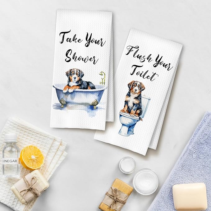 Funny Bernese Sennenhund Dog Hand Towels for Bathroom Washroom, Gifts for Bernese Sennenhund Lovers Women Men, Dog Bathroom Decor, 16x24 Inch Set of 4