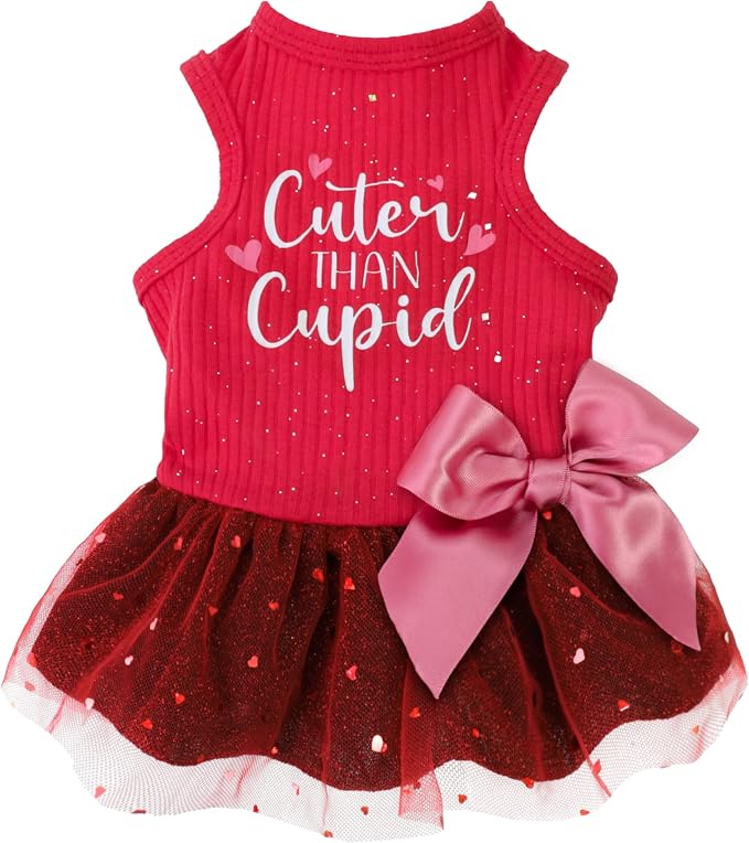 Fitwarm Cuter Than Cupid Dog Tulle Dress, Cute Girl Dog Clothes, Funny Pet Apparel, Burgundy Red, Small