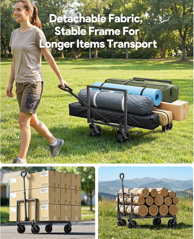 Collapsible Wagon Cart with Wheels, 220LBS for Grocery Shopping Camping | 110L Capacity Wagons Carts Foldable,220LBS Heavy Duty Wagon Carts, Lightweight Portable Utility Cart,All-Terrain Wheels