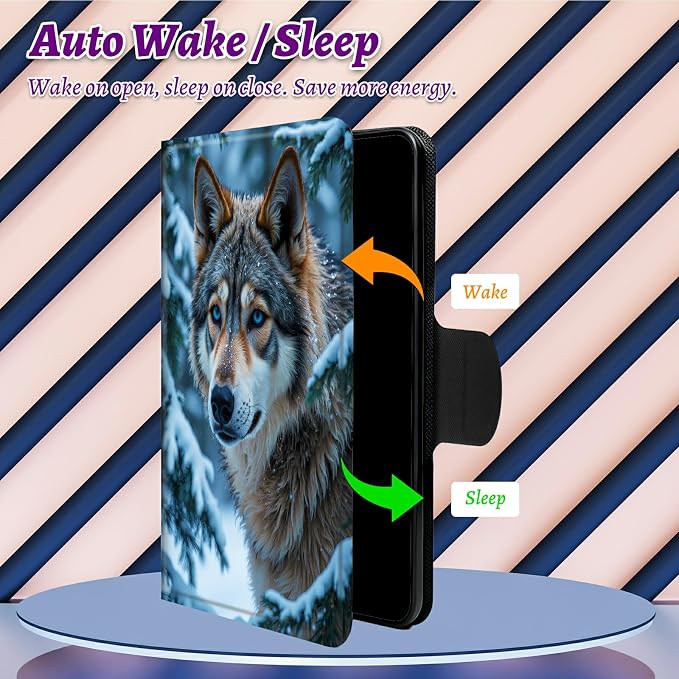 Rotating Handle Case for Samsung Galaxy Tab S10+ Plus 2024/S9 FE+ Plus/S9+ Plus 12.4" 2023, 360 Degree Swivel Kickstand with Magnetic Closure Leather Protective Cover, Snow Forest Wolf