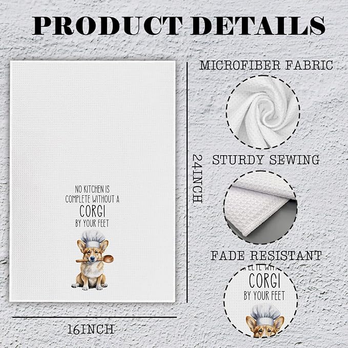 Funny Corgi Dog Kitchen Towels, Gifts for Corgi Lovers Dish Tea Towels for Kitchen Decor, Corgis Gifts for Women Men Decorative Hand Towels, 16x24 Inch