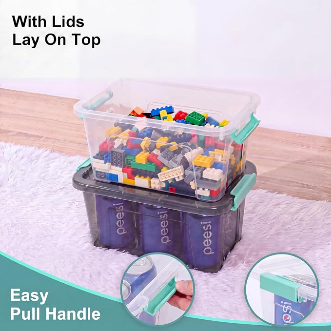 Storage Bins with Lids,7Qt Clear Stackable Storage Containers With Lids Buckle Latches.Perfect for LEGO, Crafts, Office Supplies, and Dorm Room Organization,6-Pack