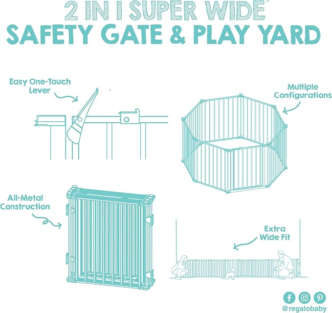 Regalo Safety 24"-192" Metal 2-in-1 Super Wide Baby Gate & Play Yard