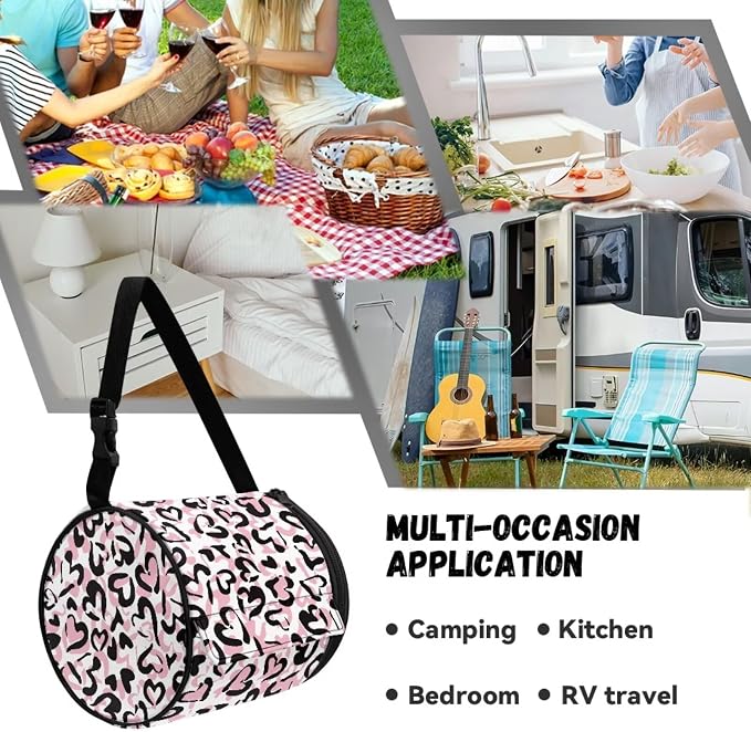 Hanging Paper Tower Holder Wall Mounted Cylinder Toilet Paper Roll Storage Holder with Adjustable Strap Easy to Install 6.3 * 6.3 * 6.3 Inch,Heart Cheetah