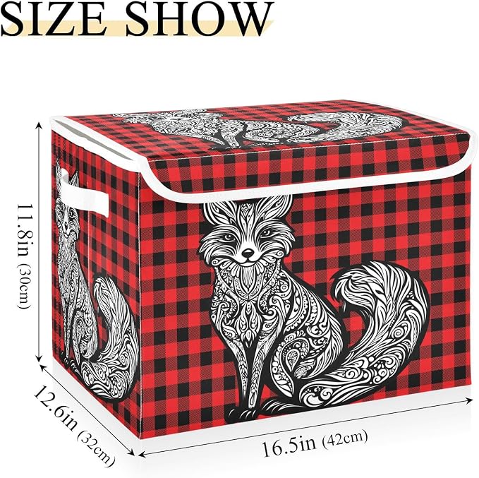 Fabric Storage Bins with Lid Mandala Fox Foldable Storage Boxes 40L Baskets | Foldable & Stackable, Flip Top Dust Guard, Reinforced Handles, Home & Bedroom, Clothes & Toys, Mandala Fox Basket