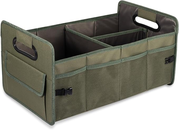 JiatuA Car Trunk Organizer, Collapsible Car Organizers and Storage Green | Sturdy, Large Capacity, Clean Decor, Multi Compartment Container Box, Adjustable Car Accessories for SUV Sedan Truck