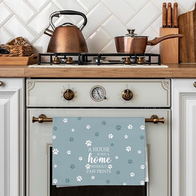 Funny Dog Paw Blue Kitchen Towels, Dog Lovers Gifts for Women Men Hand Towels for Bathroom, Gifts for Pet Lovers Decorative Hand Tea Dish Towels for Kitchen Decor 16x24in