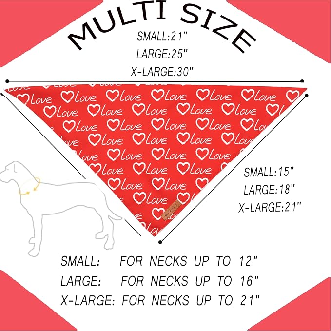 Realeaf Valentines Day Dog Bandanas 2 Pack, Reversible Love Pet Scarf for Boy and Girl, Premium Durable Fabric, Heart Bandana for Medium Large Dogs (Large)
